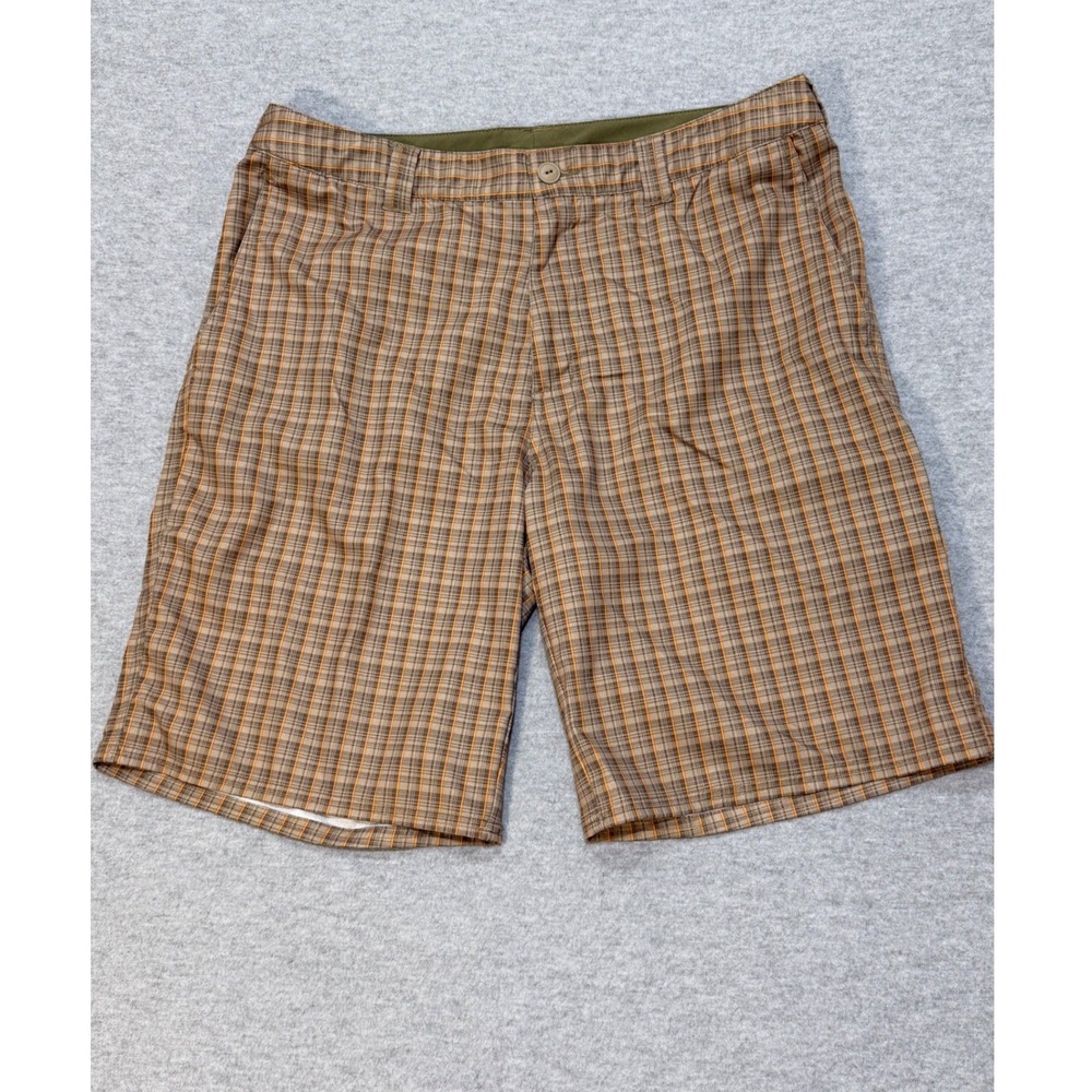 The North Face Mens 34 Brown Orange Plaid Hiking Outdoor Shorts CFX0 S15